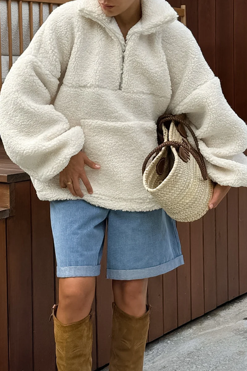 Casual Daily Pocket Zipper Turndown Collar Hoodies - Panekey