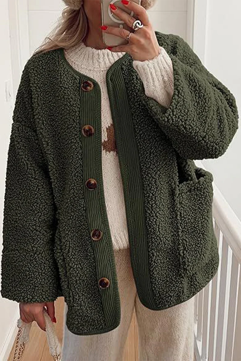 Casual Pocket Contrast O Neck Outerwear(6 Colors) - Panekey