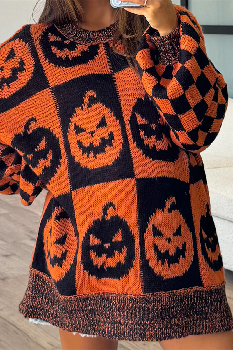 Casual Colorblock Weave Contrast O Neck Sweaters - Panekey