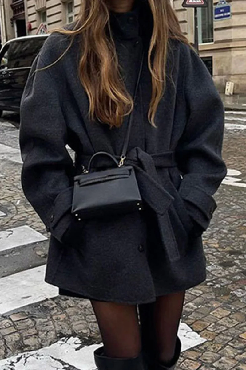 Casual Lace Up Buttons Gross Mandarin Collar Outerwear - Panekey