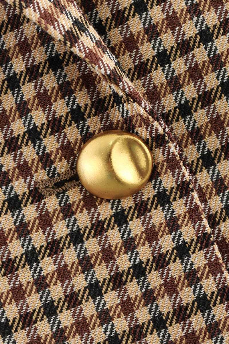 Casual Plaid Buttons Patchwork Contrast Turn-back Collar Outerwear - Panekey