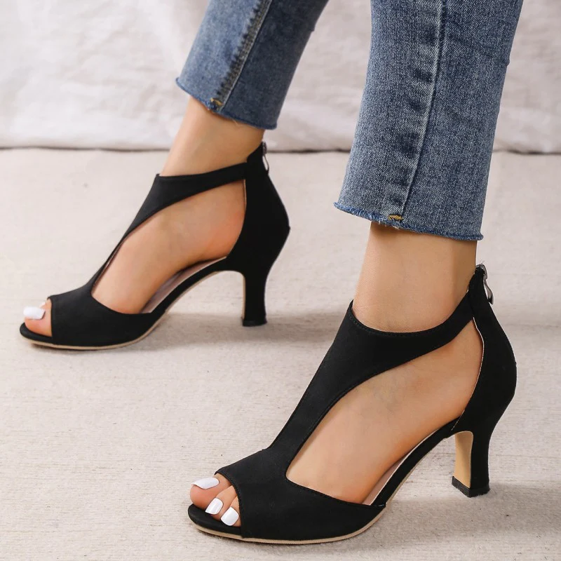 Casual Hollowed Out Patchwork Fish Mouth Out Door Shoes (Heel Height 2.75in) - Panekey