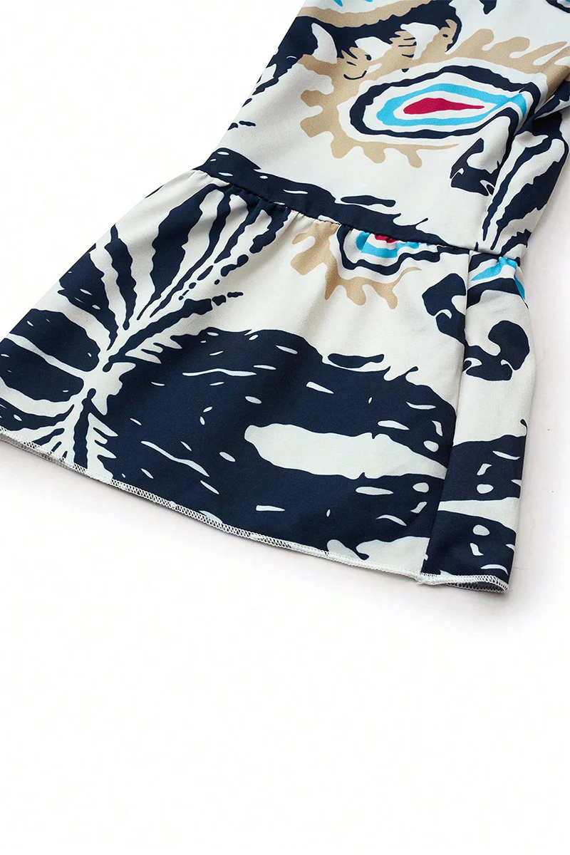 Casual Daily National Totem Print Patchwork Ruffle V Neck A Line Dresses - Panekey