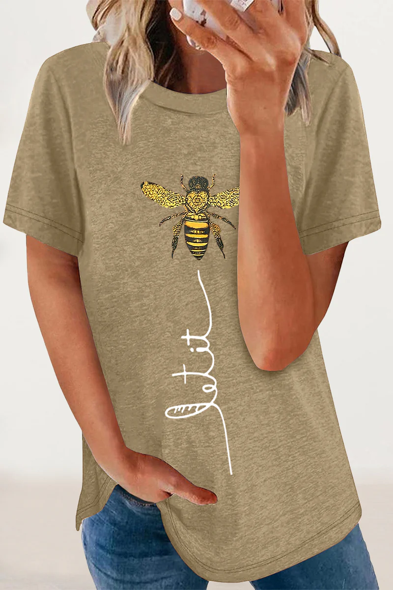 Casual Animal Letter Print Patchwork O Neck T-Shirts - Panekey