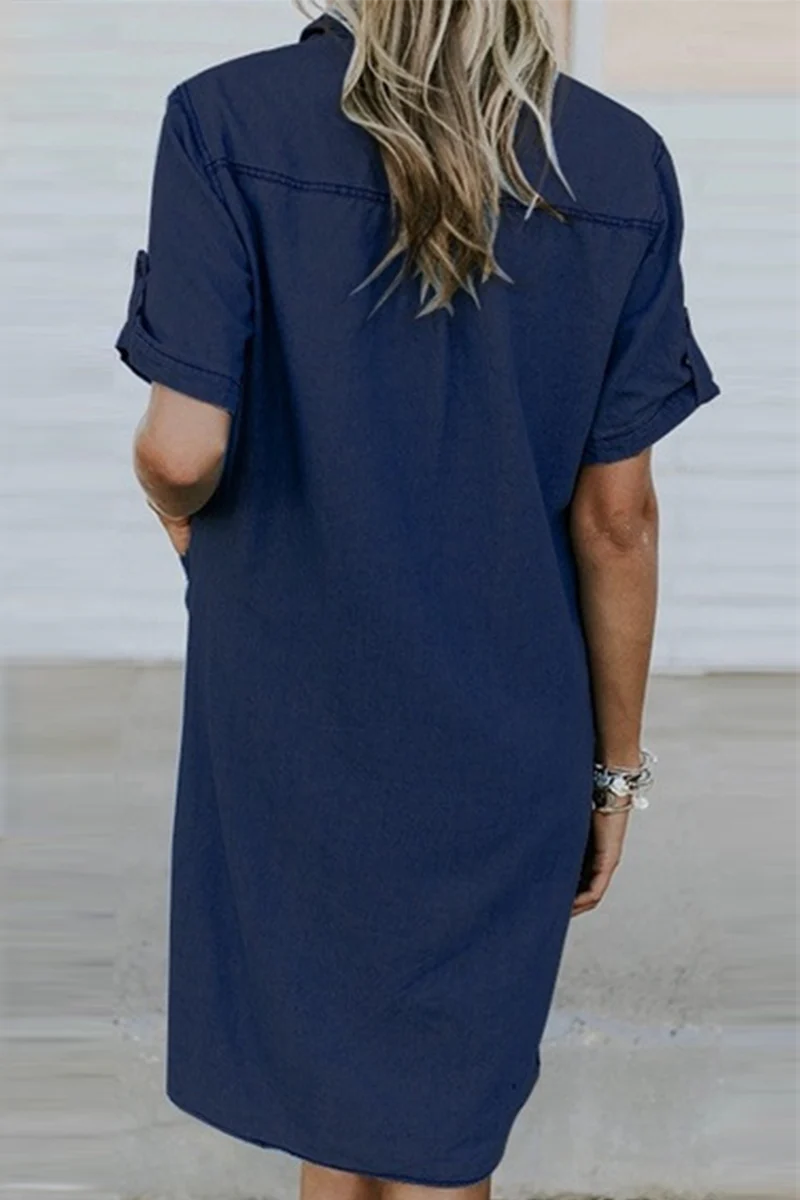 Casual Pocket Buckle Turndown Collar Dresses - Panekey