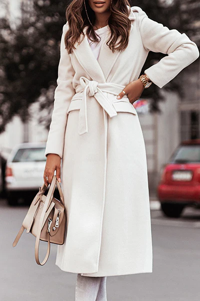 Casual Elegant Solid Patchwork With Belt Turn-back Collar Outerwear(4 Colors) - Panekey