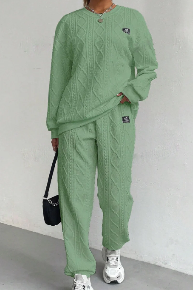 Casual Basic O Neck Long Sleeve Two Pieces(7 Colors) - Panekey