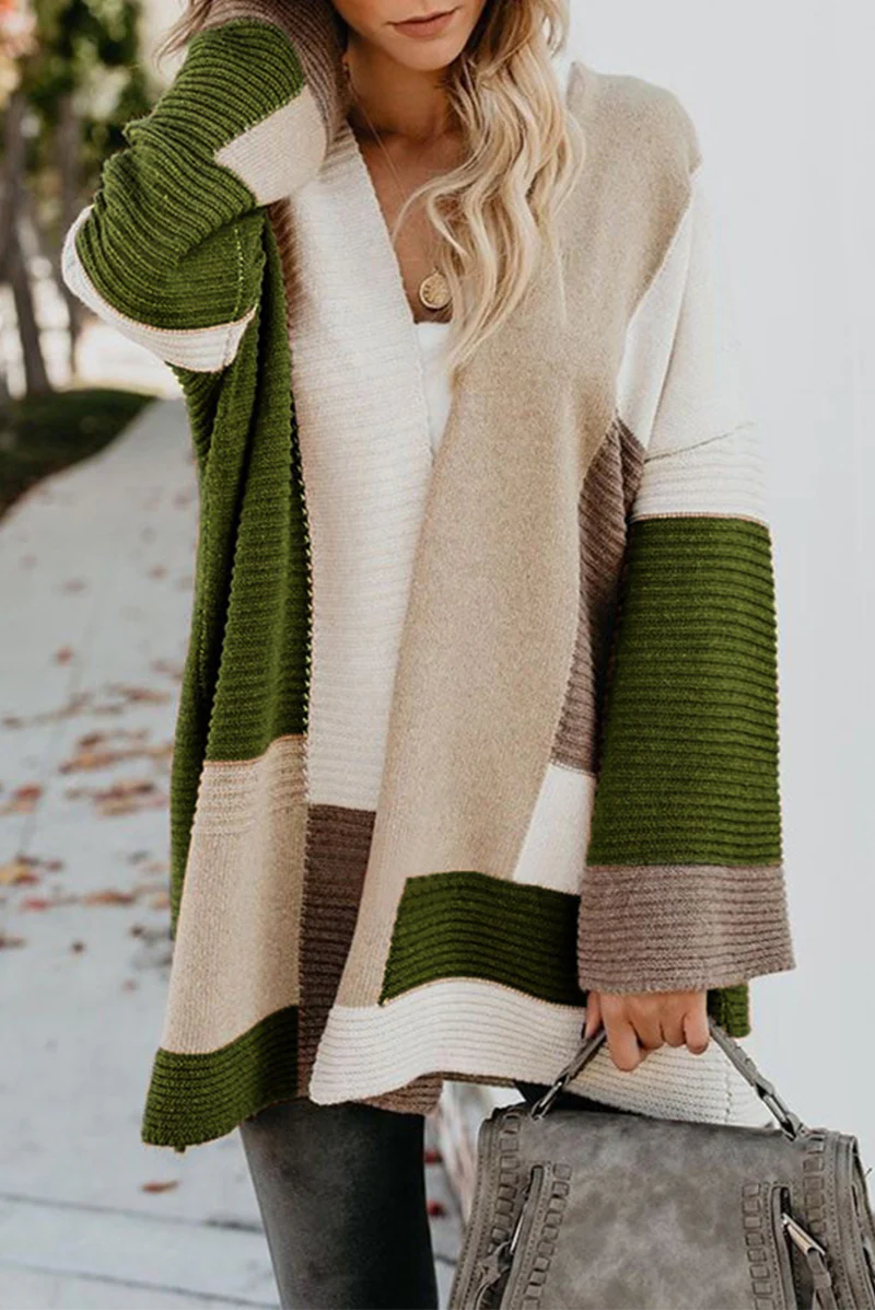 Casual Color Block Split Joint V Neck Outerwear(7 Colors) - Panekey