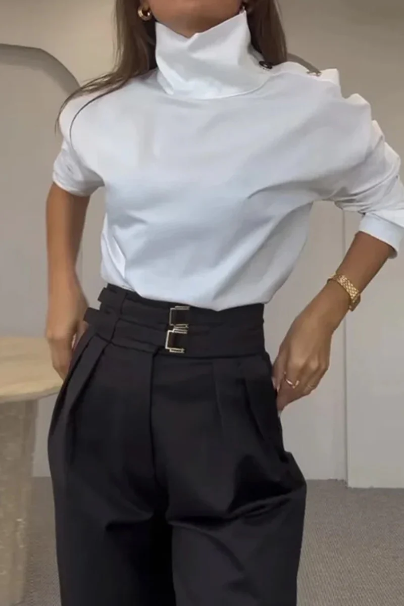 Casual British Style Solid Pocket Buttons Turtleneck Long Sleeve Two Pieces - Panekey