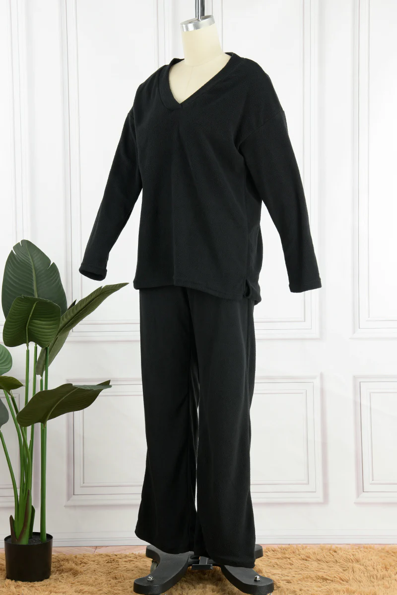 Casual Loose Solid Color V Neck Two Pieces(5 Colors) - Panekey