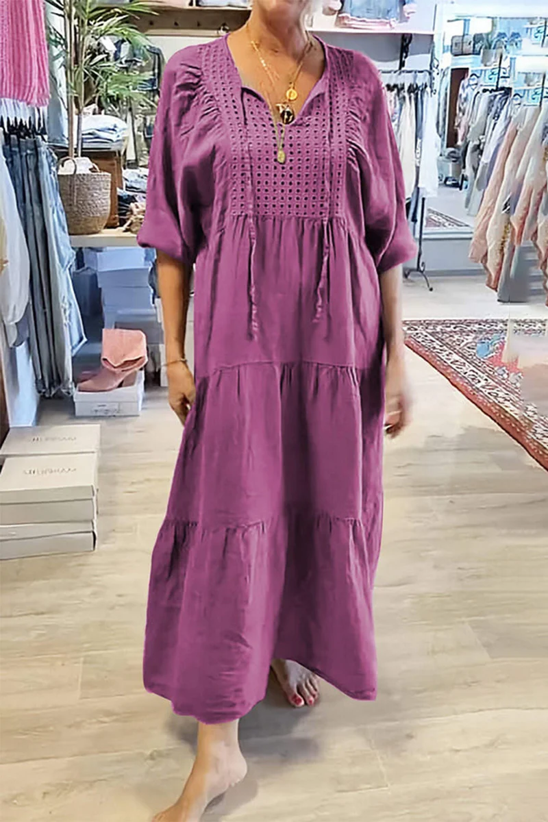 Casual Lace Up V Neck A Line Dresses(8 Colors) - Panekey