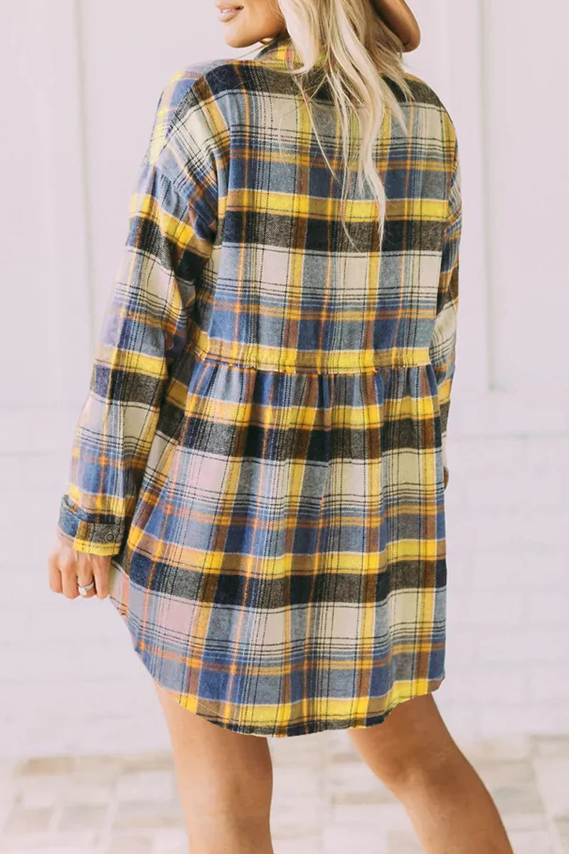 Casual Plaid Buckle Buttons Turndown Collar Blouses(5 Colors) - Panekey