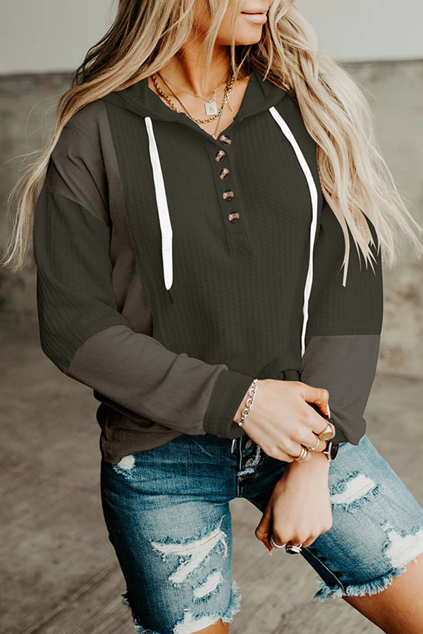 Casual Patchwork Buckle Contrast Hooded Collar Hoodies(3 Colors) - Panekey