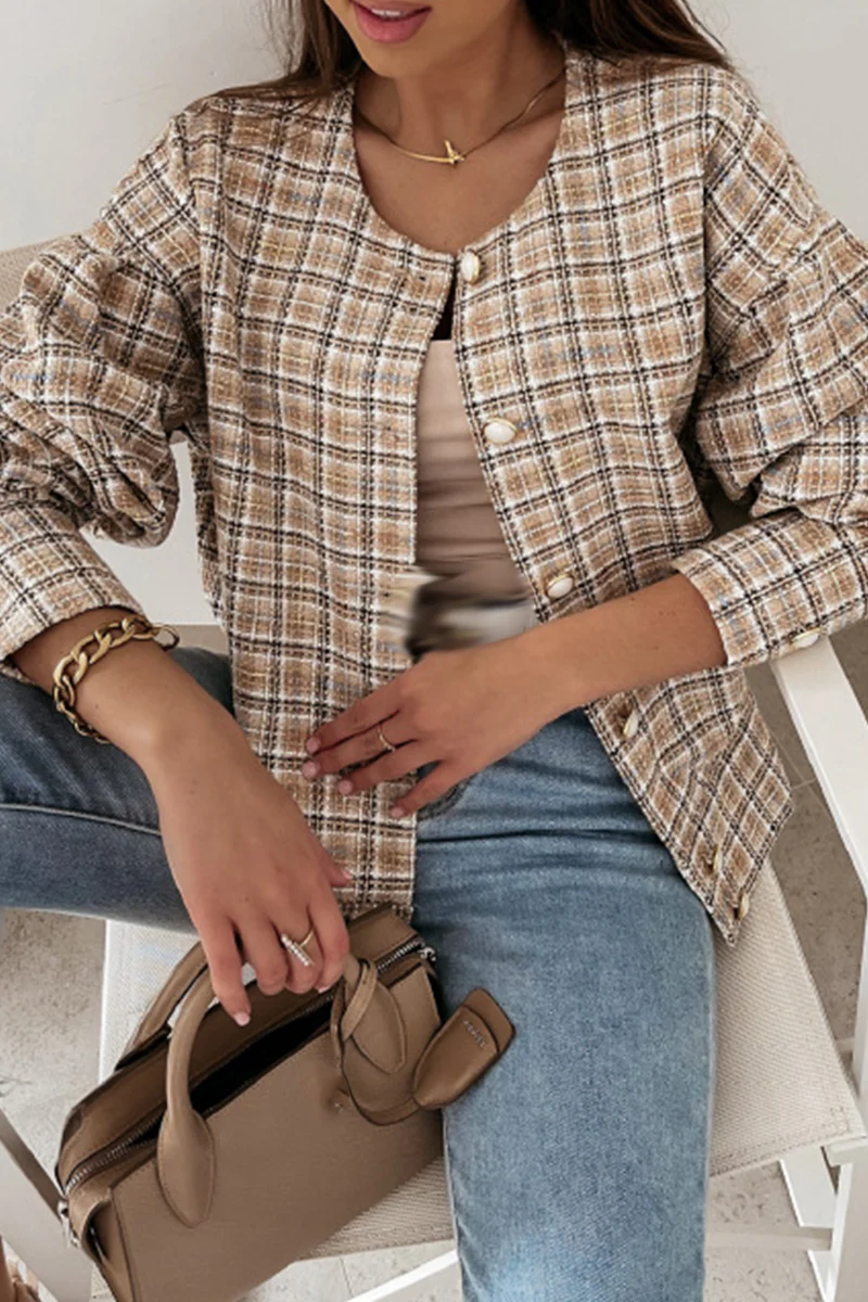 Casual Plaid Patchwork Turndown Collar Outerwear(3 Colors) - Panekey