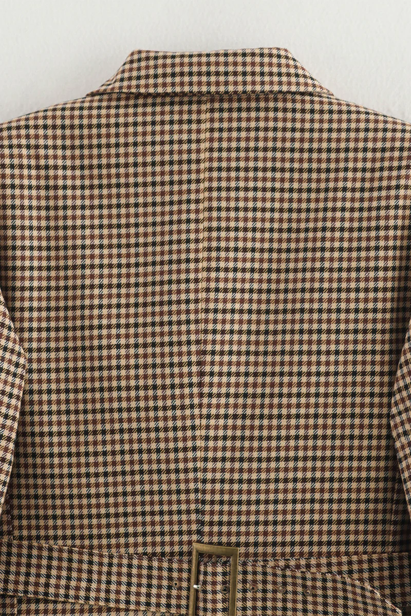 Casual Plaid Buttons Patchwork Contrast Turn-back Collar Outerwear - Panekey