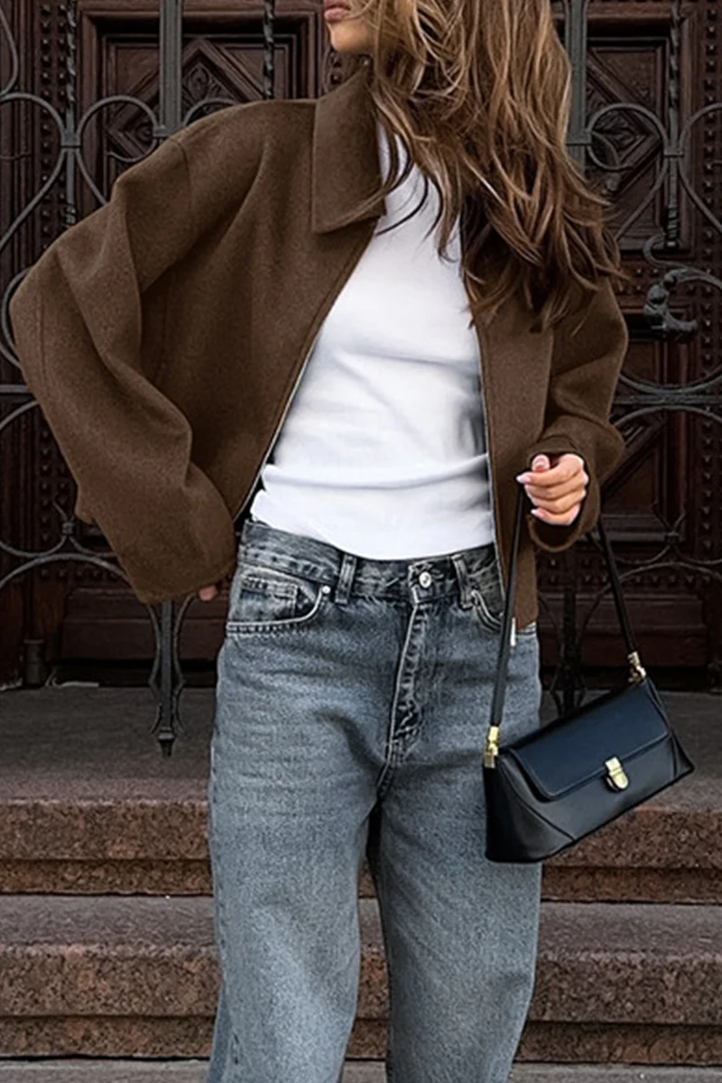 Casual Daily Zipper Gross Turndown Collar Outerwear - Panekey