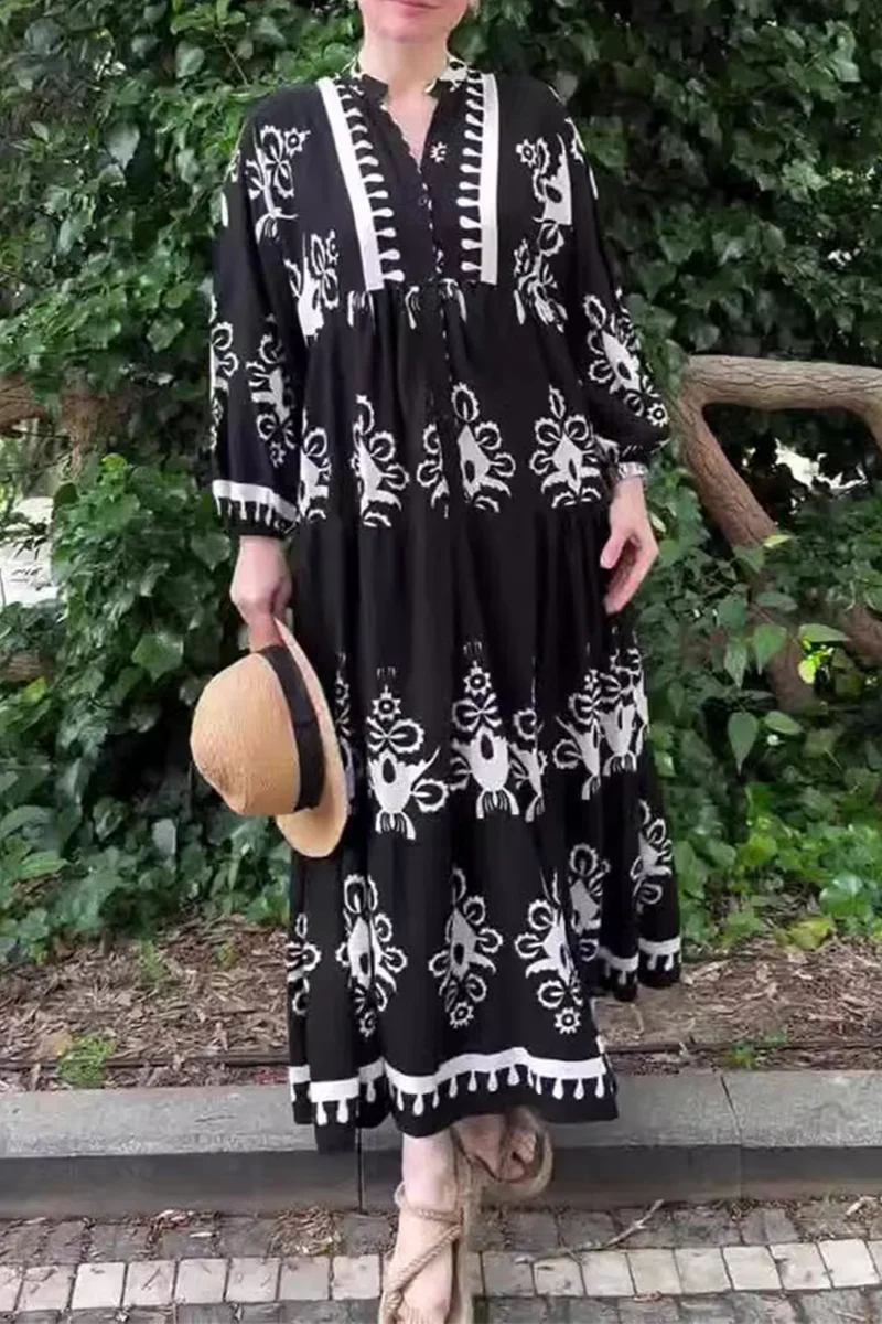 Casual Irregular Printed V Neck A Line Dresses - Panekey