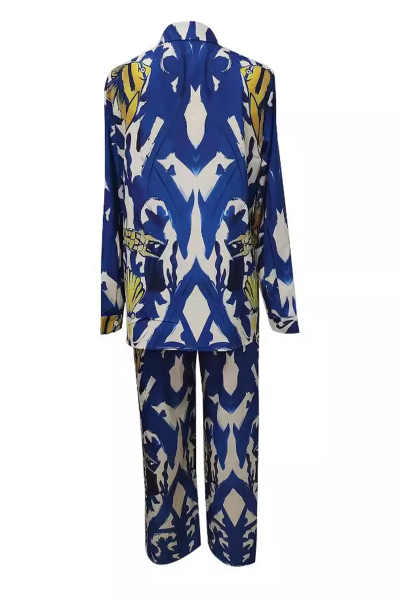 Casual Geometric Not Positioning Printed Pocket Turndown Collar Long Sleeve Two Pieces - Panekey