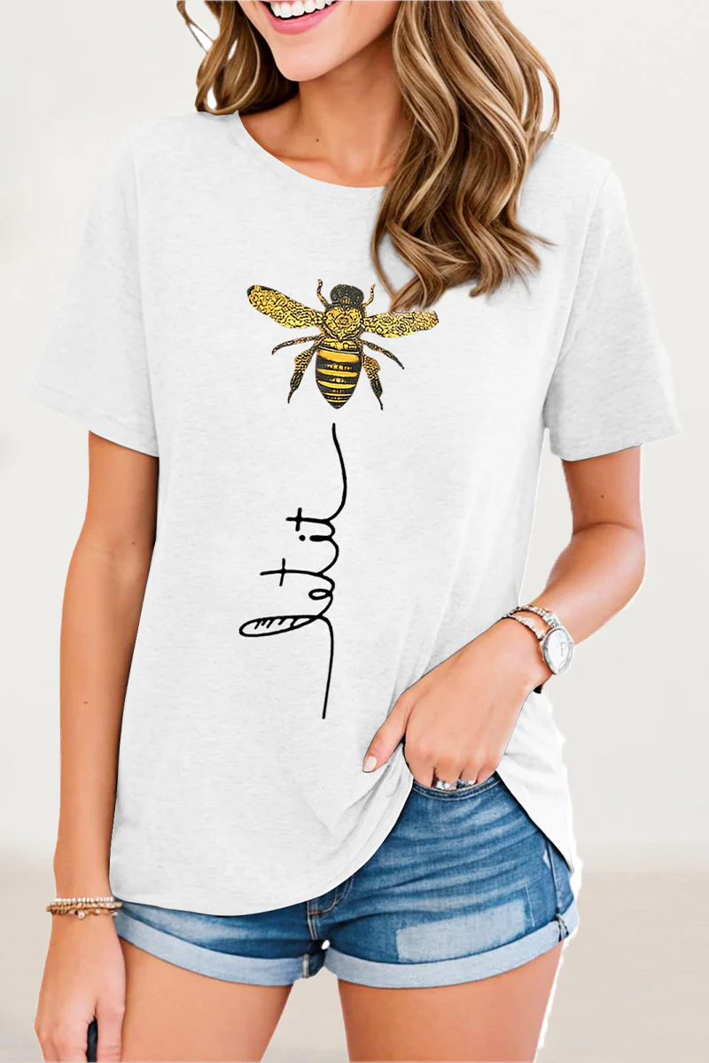 Casual Animal Letter Print Patchwork O Neck T-Shirts - Panekey