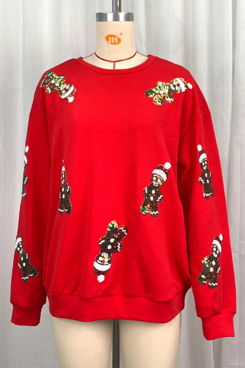 Casual Party Santa Claus Sequins O Neck Sweats(3 Colors) - Panekey