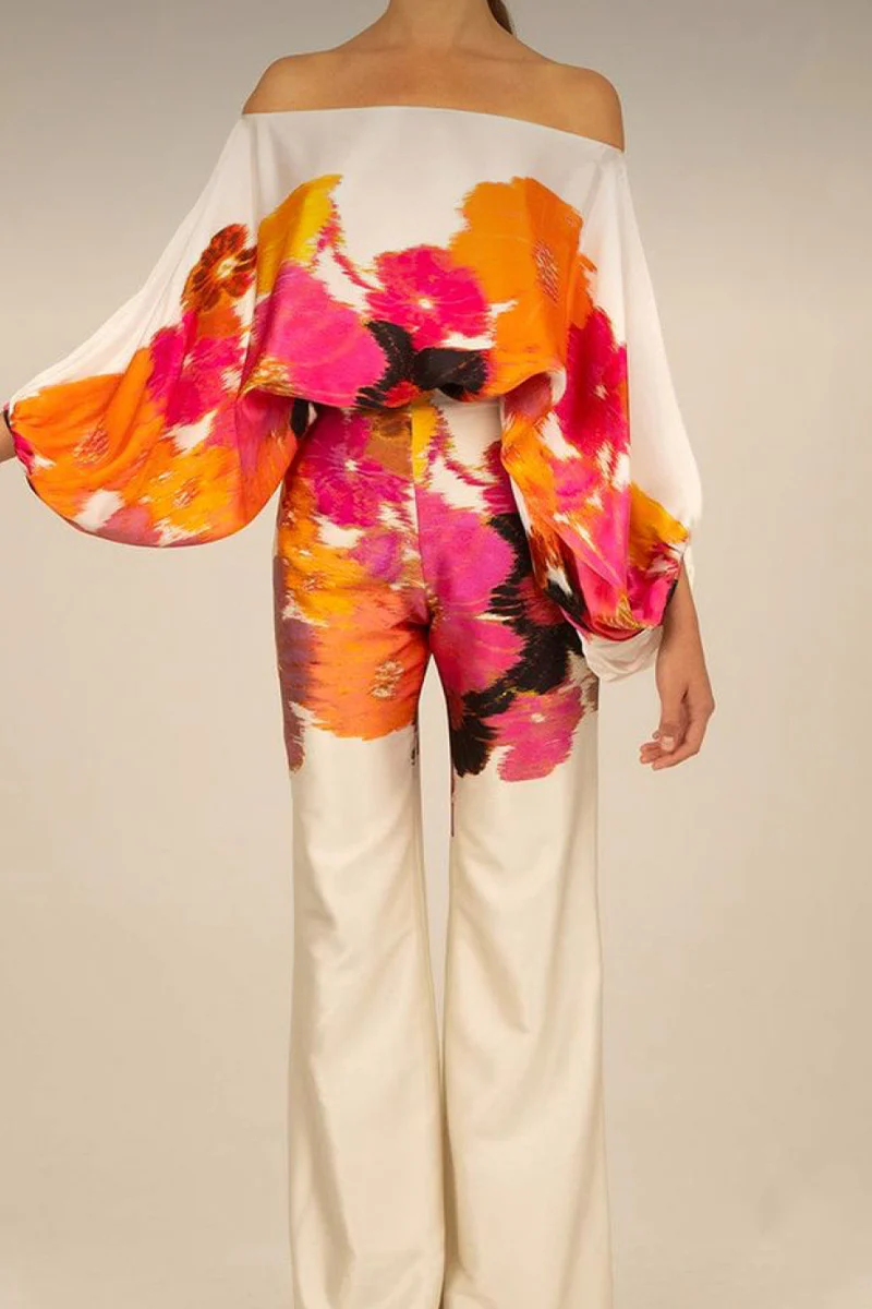 Casual Elegant Print Patchwork Off the Shoulder Long Sleeve Two Pieces(11 Colors) - Panekey