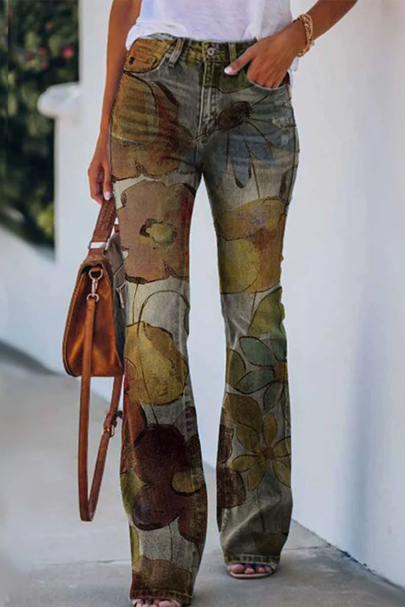 Casual Floral Pocket Regular Denim Jeans(9 Colors) - Panekey