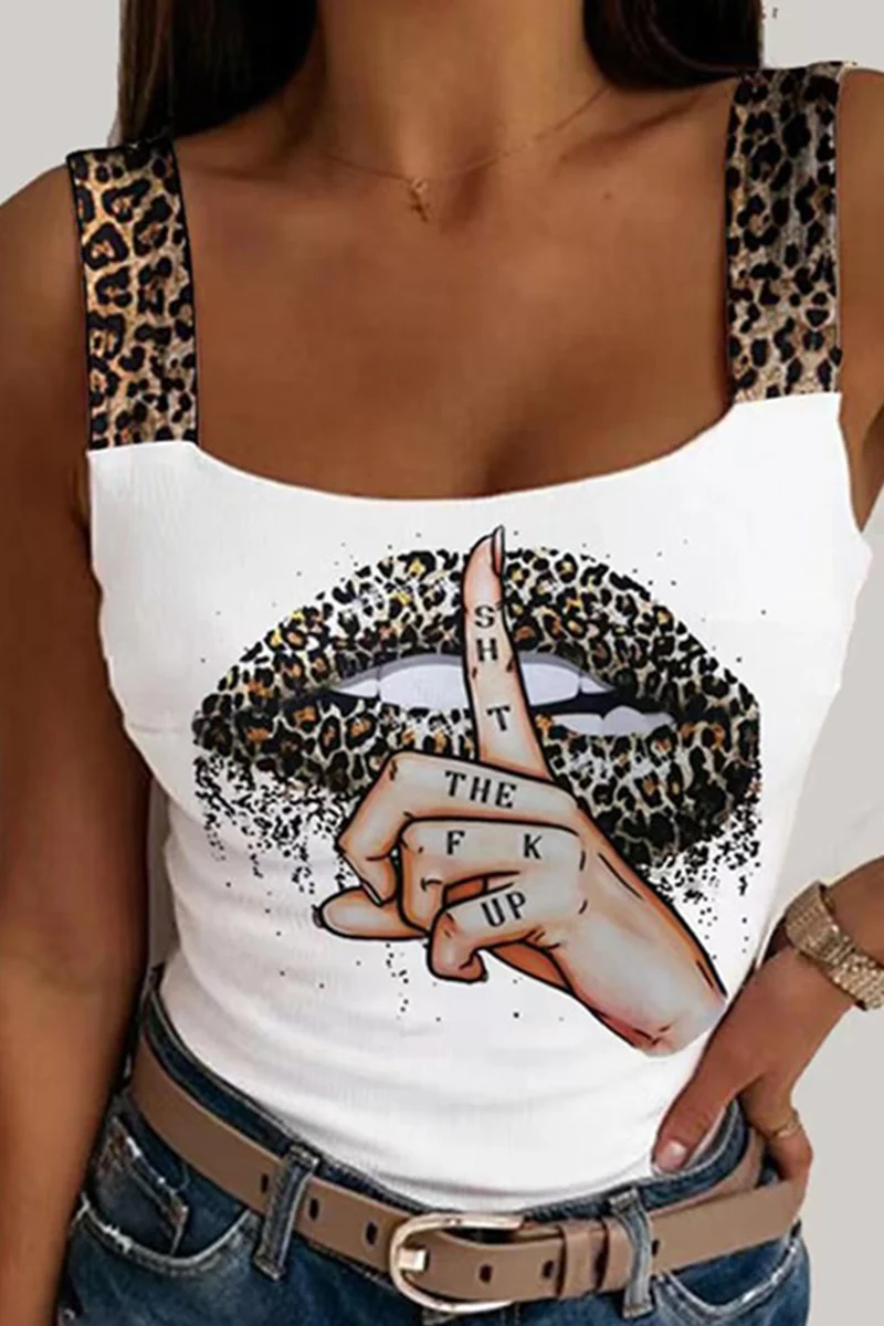 Casual Leopard Patchwork Spaghetti Strap Tops(4 Colors) - Panekey