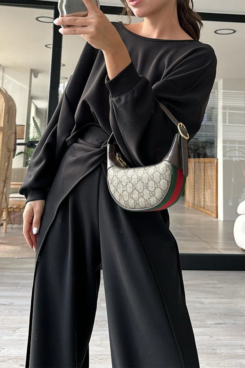 Casual Pocket Backless O Neck Long Sleeve Two Pieces(3 Colors) - Panekey