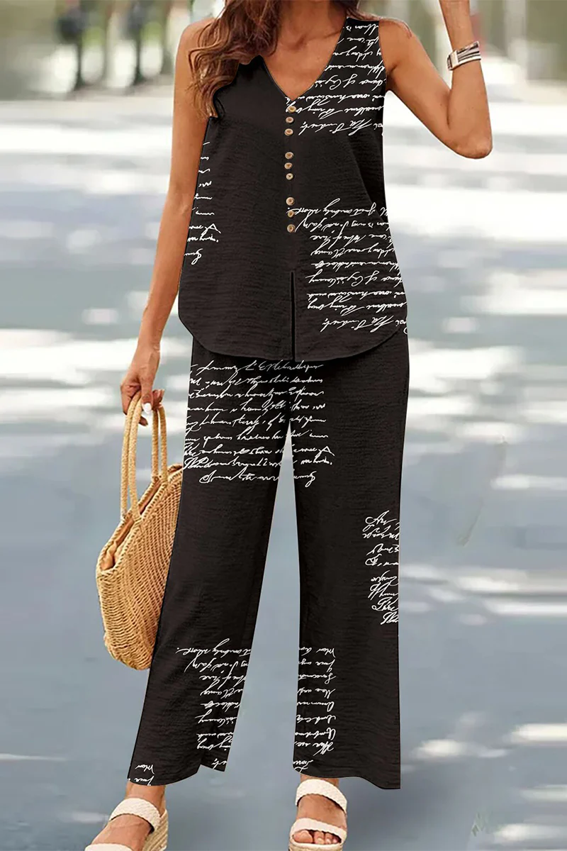 Casual Buttons V Neck Sleeveless Two Pieces(17 Colors) - Panekey