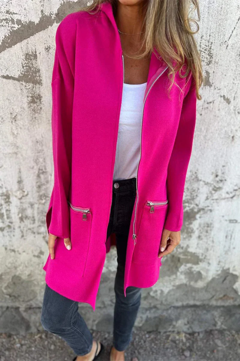 Casual Daily Solid Color Pocket Zipper Hooded Outerwear(5 Colors) - Panekey