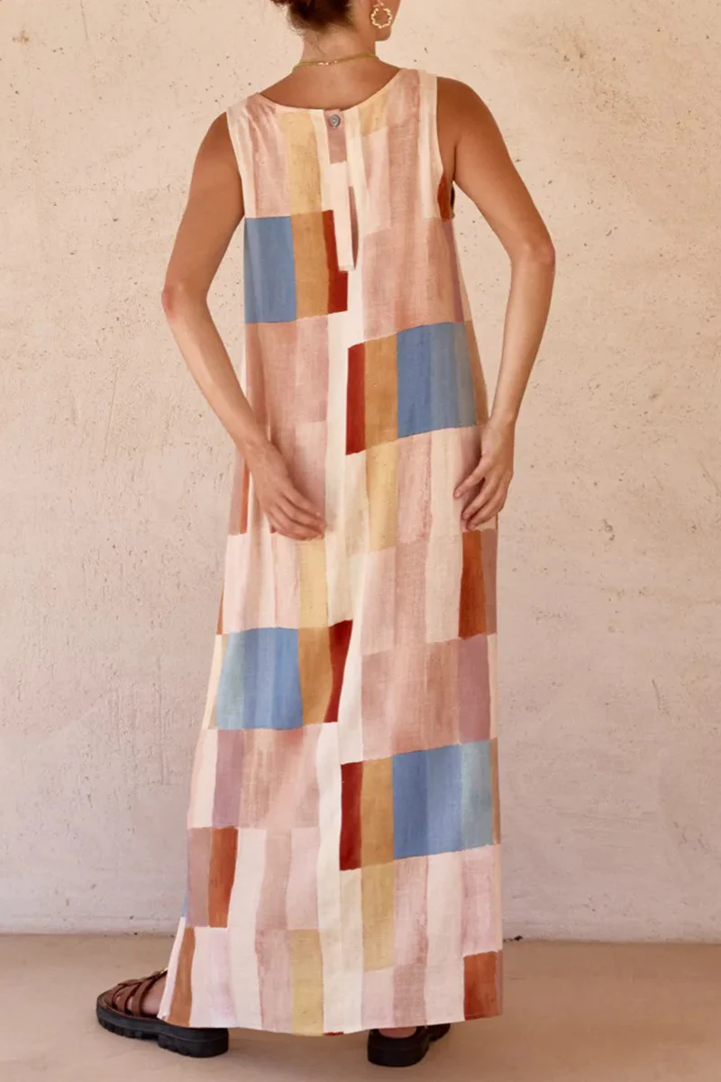 Casual Plaid Cardigan U Neck Sleeveless Dresses - Panekey