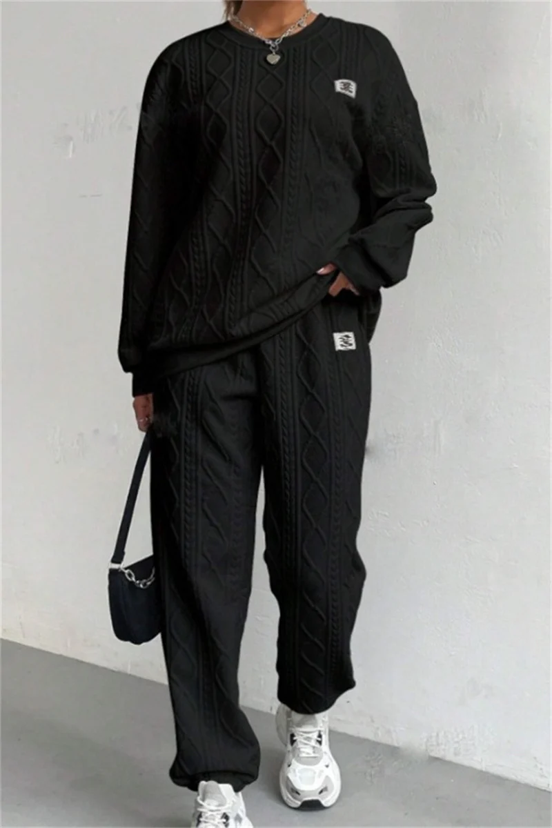 Casual Basic O Neck Long Sleeve Two Pieces(7 Colors) - Panekey