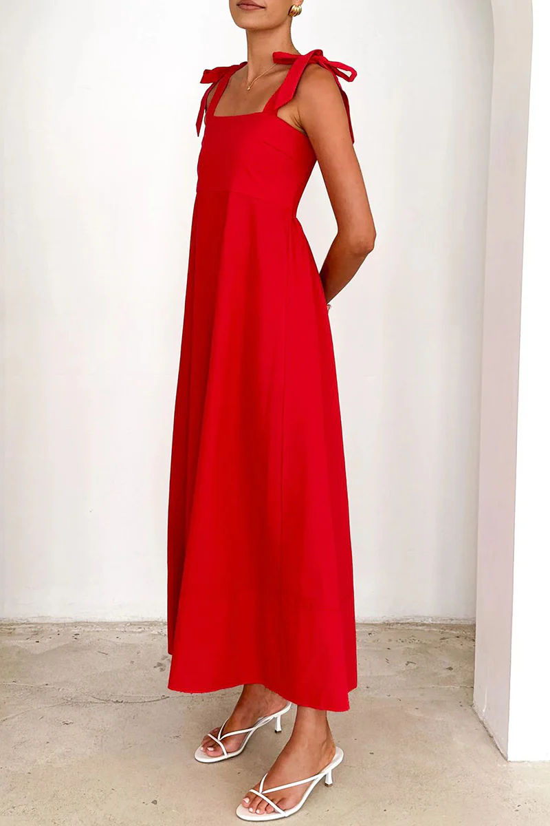 Casual Daily Lace Up Square Neck Sling Dresses(3 Colors) - Panekey