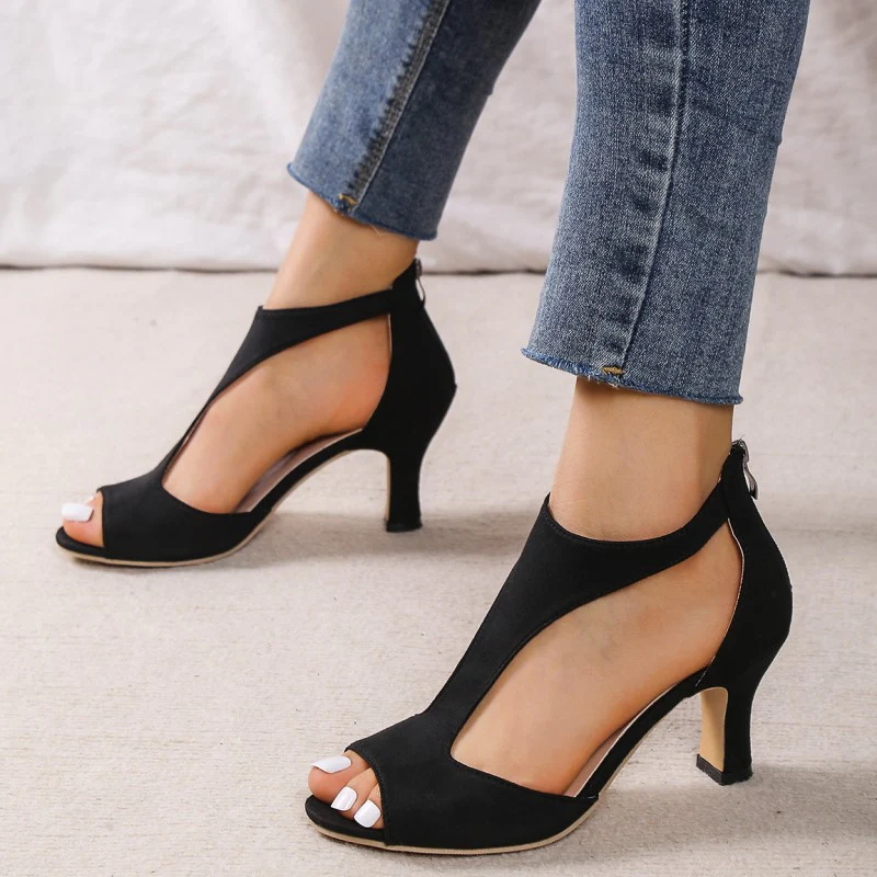 Casual Hollowed Out Patchwork Fish Mouth Out Door Shoes (Heel Height 2.75in) - Panekey