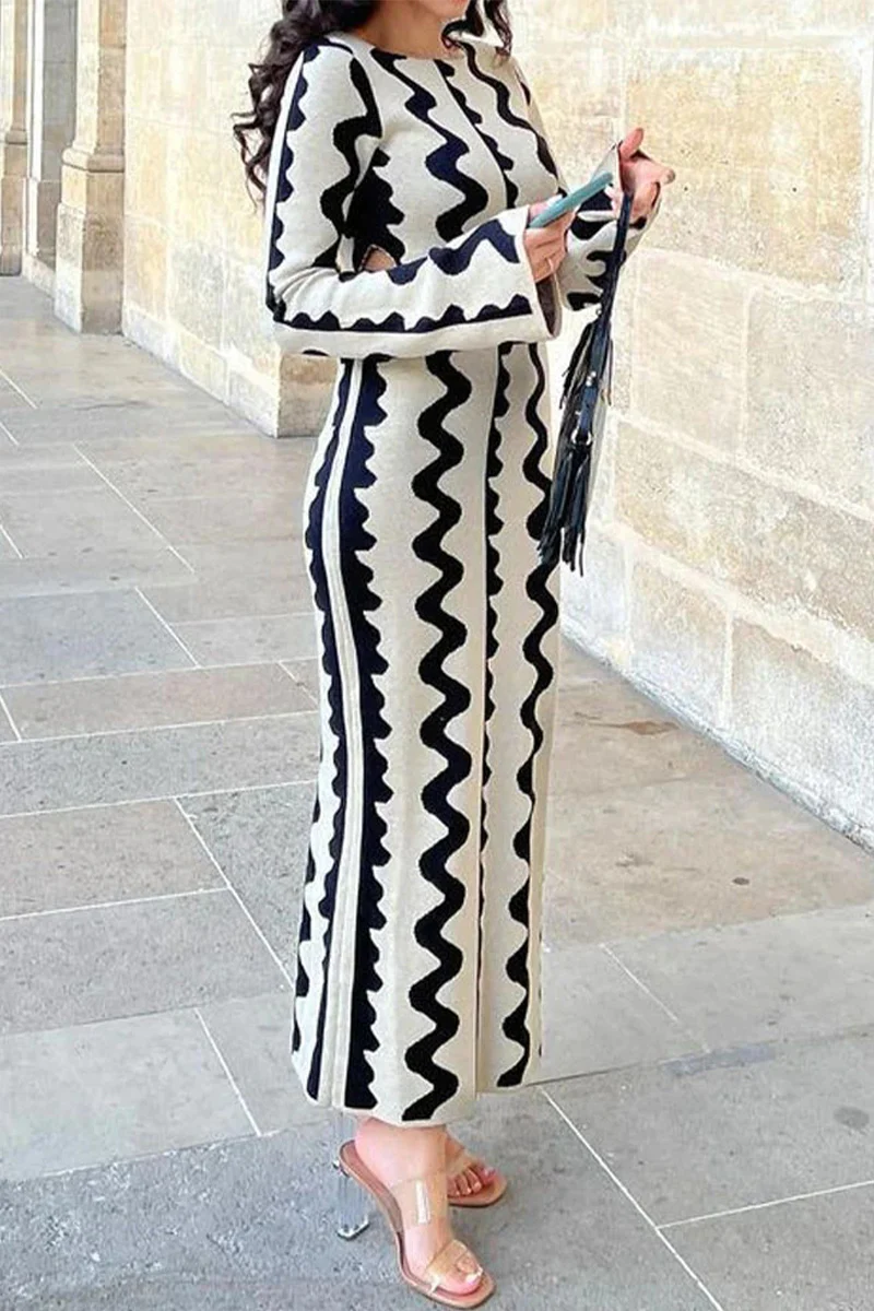 Casual Color Block Hollowed Out O Neck A Line Dresses - Panekey