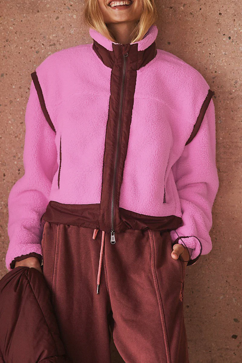 Casual Patchwork Zipper Contrast Mandarin Collar Outerwear(5 Colors) - Panekey