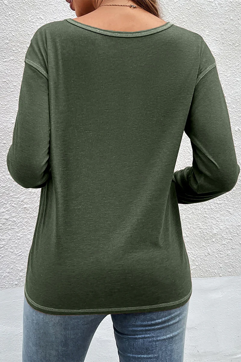 Casual Patchwork Buttons O Neck Tops - Panekey