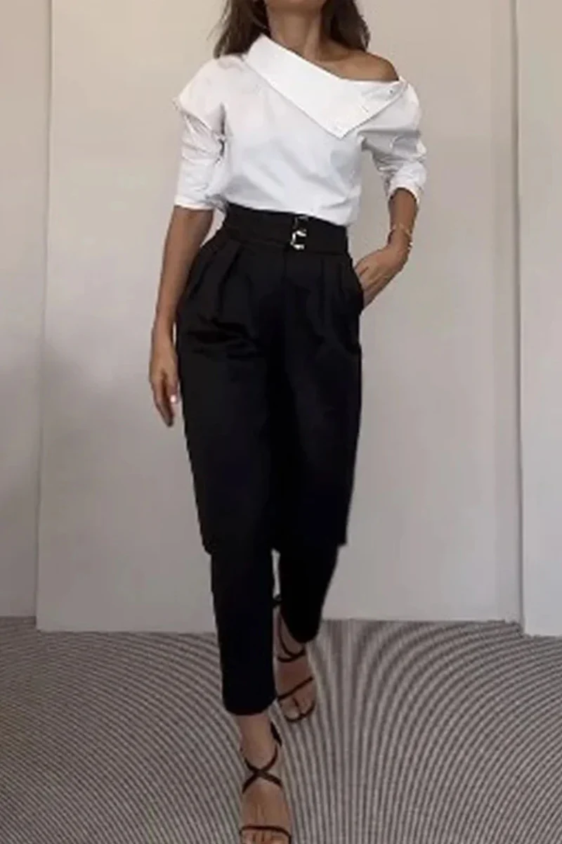 Casual British Style Solid Pocket Buttons Turtleneck Long Sleeve Two Pieces - Panekey