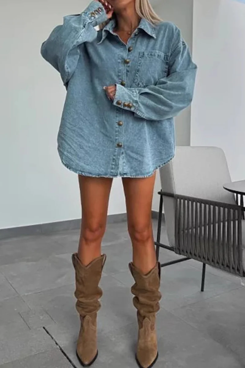 Casual Buttons Irregular Turndown Collar Long Sleeve Two Pieces - Panekey