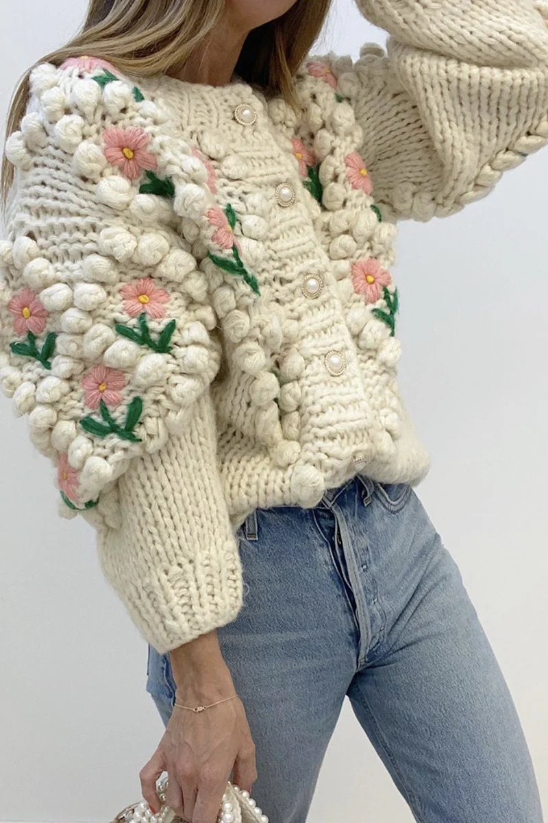 Casual Patchwork Hollowed Out Cardigan Collar Sweaters - Panekey