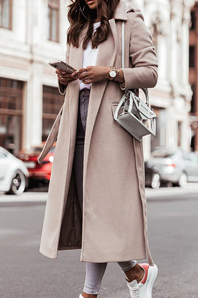 Casual Elegant Solid Patchwork With Belt Turn-back Collar Outerwear(4 Colors) - Panekey