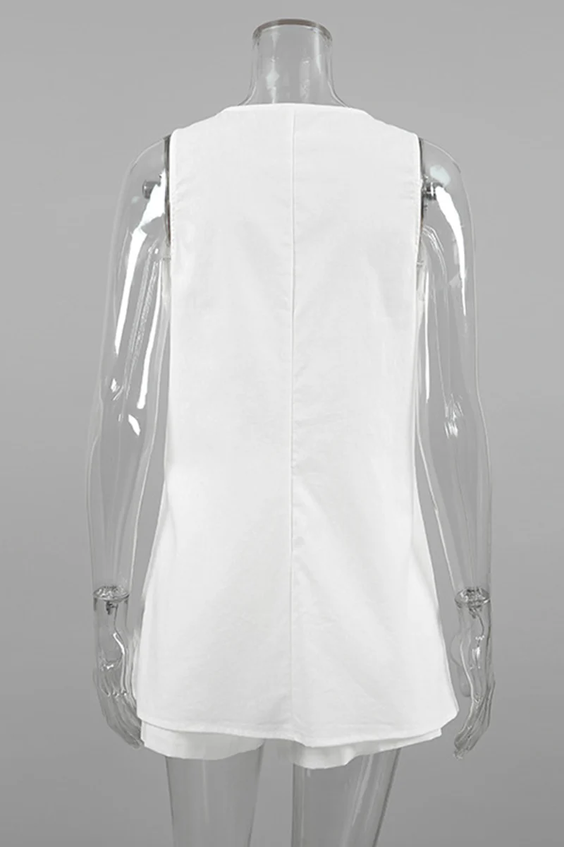 Casual Daily Solid Color Buttons V Neck Sleeveless Two Pieces - Panekey