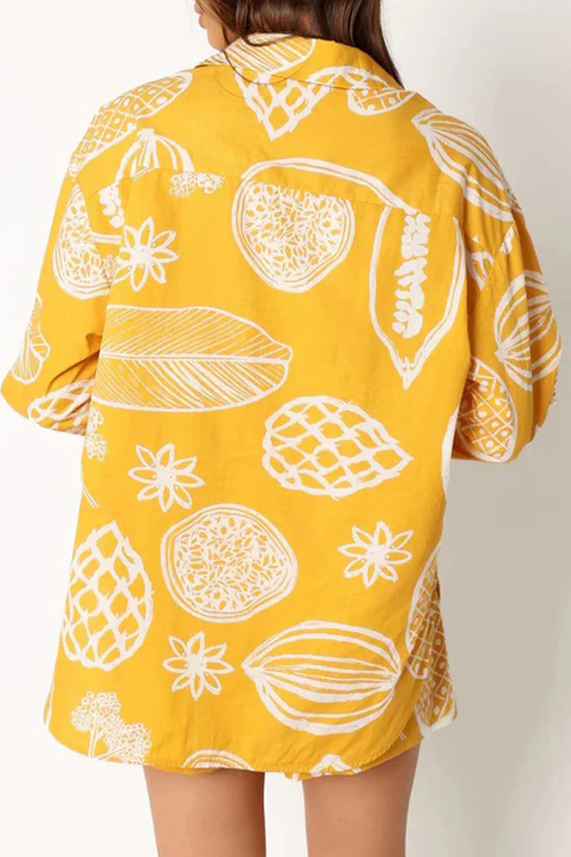 Casual Floral Patchwork Turndown Collar Long Sleeve Two Pieces - Panekey