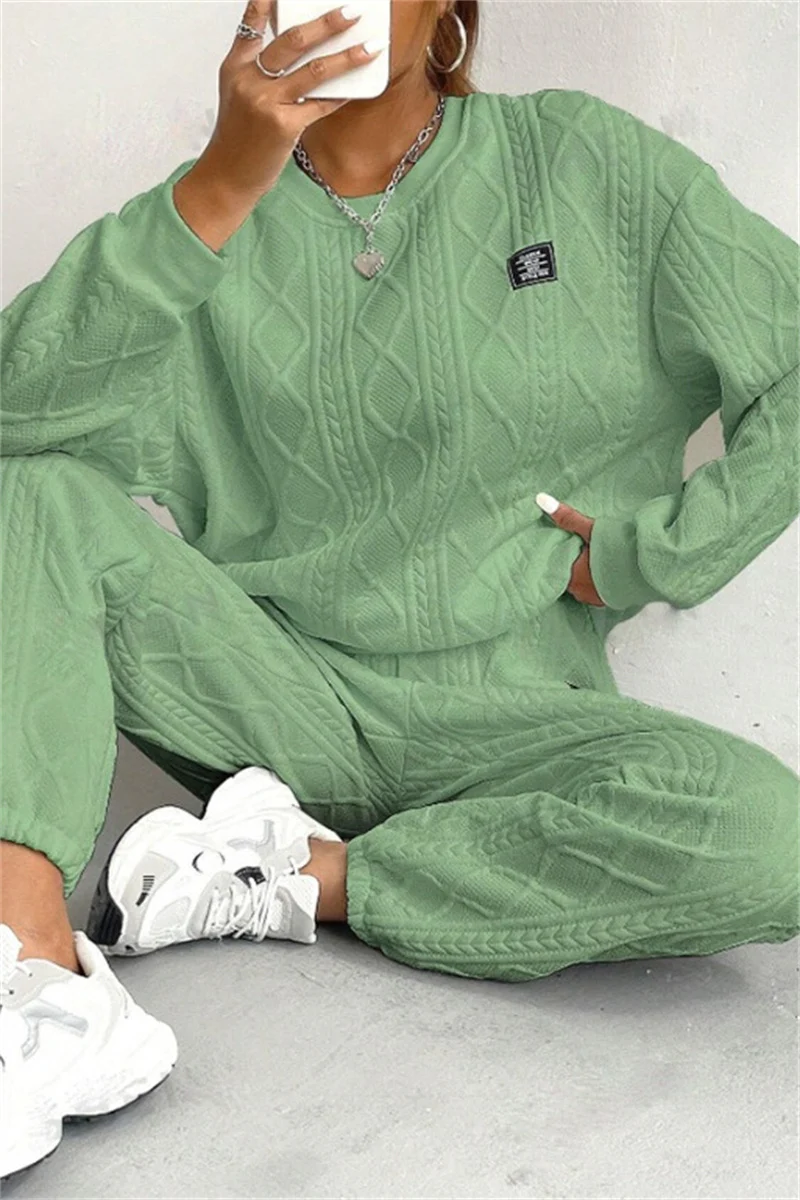 Casual Basic O Neck Long Sleeve Two Pieces(7 Colors) - Panekey