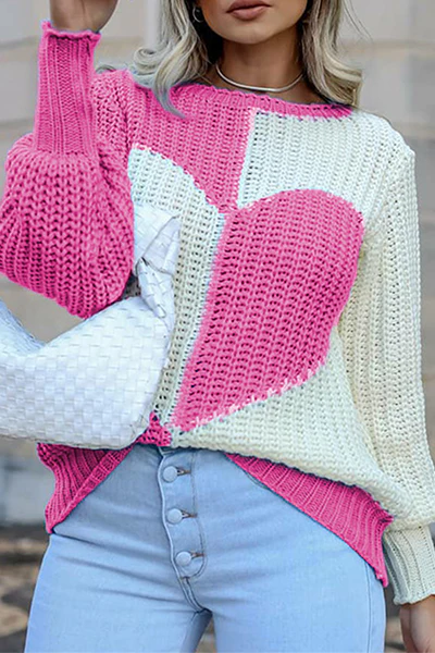 Casual Patchwork  Contrast O Neck Tops Sweater - Panekey