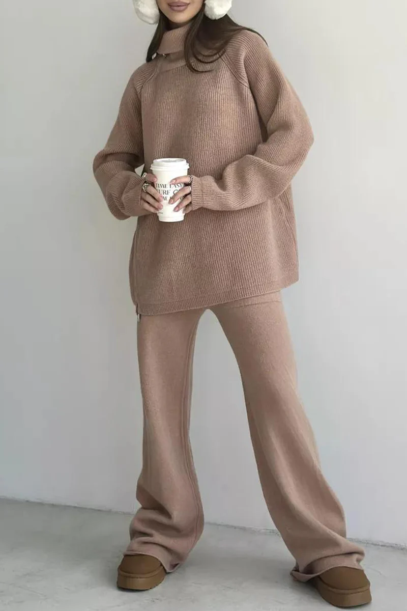 Casual Daily Zipper Collar Long Sleeve Two Pieces(6 Colors) - Panekey