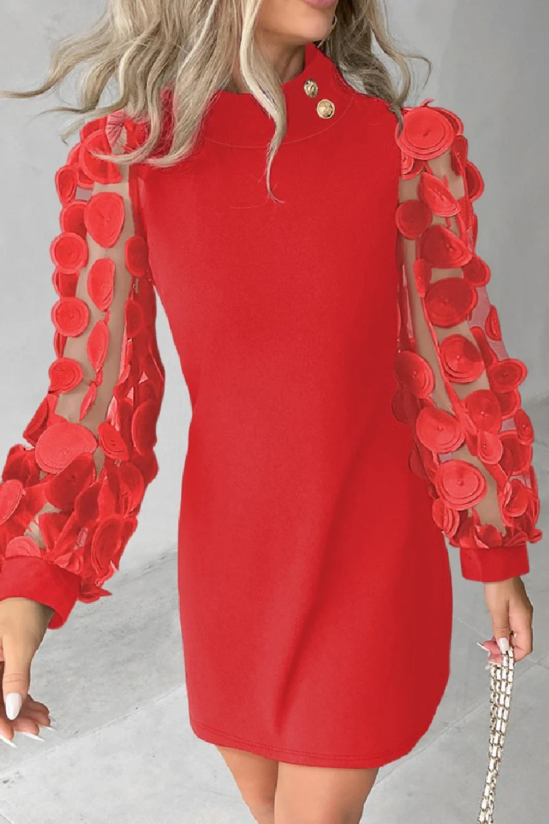 Casual Patchwork Hollowed Out Sequins Half A Turtleneck Long Sleeve Dresses - Panekey