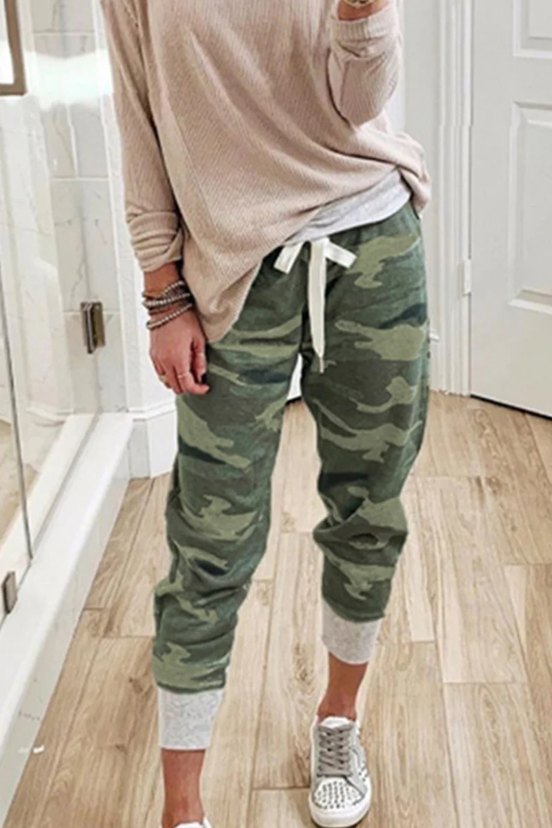 Casual Camouflage Print Draw String Capris Patchwork Bottoms(3 Colors) - Panekey
