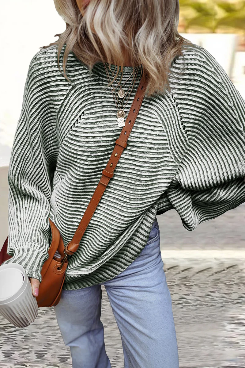 Casual Daily Stripe Texture Contrast O Neck Sweaters(6 Colors) - Panekey