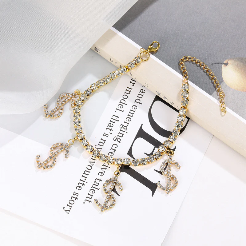 Casual Daily Simplicity Letter Patchwork Rhinestone Anklet - Panekey